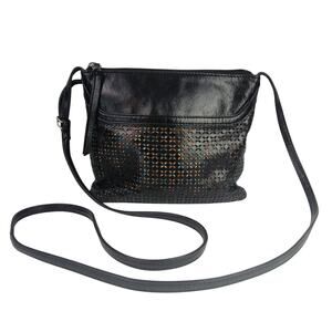 HOBO International Liza Leather Crossbody Handbag In Black Perforated Design